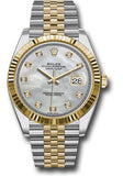 Rolex Steel and Yellow Gold Rolesor Datejust 41 Watch - Fluted Bezel - White Mother-Of-Pearl Diamond Dial - Jubilee Bracelet - 126333 mdj