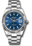 Rolex Steel and White Gold Rolesor Datejust 41 Watch - Fluted Bezel - Blue Index Dial - Oyster Bracelet - 126334 blio