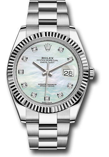 Rolex Steel and White Gold Rolesor Datejust 41 Watch - Fluted Bezel - White Mother-Of-Pearl Diamond Dial - Oyster Bracelet - 126334 wmdo