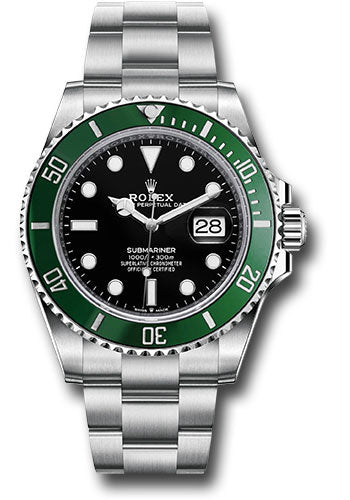 Rolex Men's Submariner Date Watch 16610LV - Black Dial - Oystersteel Case - Bezel with Green Cerachrom Insert in Ceramic - Oystersteel Oyster Bracelet