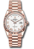Rolex Everose Gold Day-Date 36 Watch - Fluted Bezel - White Roman Dial - President Bracelet - 128235 wrp