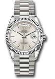 Rolex White Gold Day-Date 36 Watch - Fluted Bezel - Silver Index Dial - President Bracelet - 128239 sip