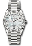 Rolex White Gold Day-Date 36 Watch - Diamond Bezel - Mother-of-Pearl Diamond Dial - President Bracelet - 128349RBR mdp