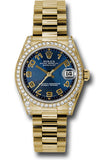 Rolex Yellow Gold Datejust 31 Watch - 48 Diamond Bezel - Blue Concentric Circle Arabic Dial - President Bracelet - 178158 blcap