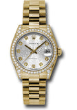 Rolex Yellow Gold Datejust 31 Watch - 48 Diamond Bezel - Silver Jubilee Diamond Dial - President Bracelet - 178158 sjdp