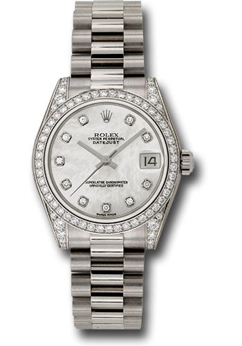 Rolex White Gold Datejust 31 Watch - 48 Diamond Bezel - Mother-Of-Pearl Diamond Dial - President Bracelet - 178159 mdp