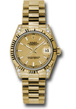 Rolex Yellow Gold Datejust 31 Watch - Fluted Bezel - Champagne Index Dial - President Bracelet - 178238 chip