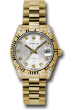 Rolex Yellow Gold Datejust 31 Watch - Fluted Bezel - Silver Jubilee Diamond Dial - President Bracelet - 178238 sjdp
