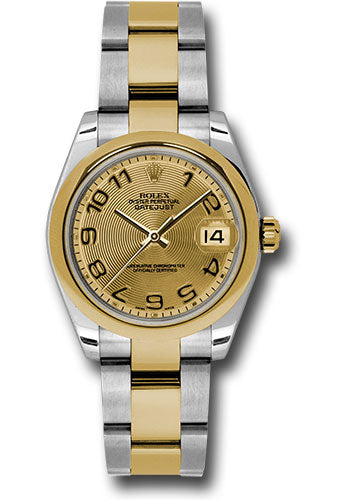 Rolex Steel and Yellow Gold Datejust 31 Watch - Domed Bezel - Champagne Concentric Circle Arabic Dial - Oyster Bracelet - 178243 chcao