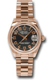 Rolex Pink Gold Datejust 31 Watch - Domed Bezel - Black Arabic Dial - President Bracelet - 178245 bkap