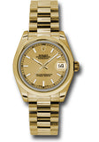 Rolex Yellow Gold Datejust 31 Watch - Domed Bezel - Champagne Concentric Circle Index Dial - President Bracelet - 178248 chip