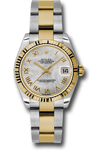 Rolex Steel and Yellow Gold Datejust 31 Watch - Fluted Bezel - Mother-Of-Pearl Roman Dial - Oyster Bracelet - 178273 mro