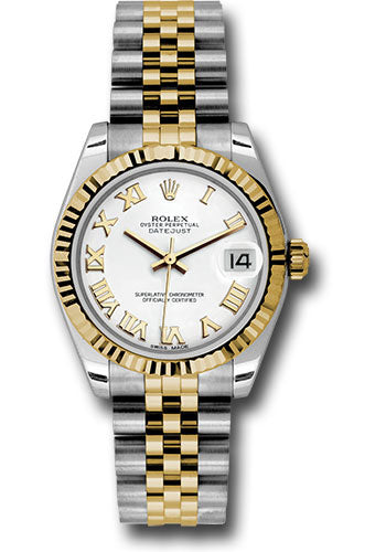 Rolex Steel and Yellow Gold Datejust 31 Watch - Fluted Bezel - White Roman Dial - Jubilee Bracelet - 178273 wrj