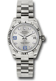 Rolex White Gold Datejust 31 Watch - Fluted Bezel - Silver Diamond Sapphire 6 And 9 Diamond Dial - President Bracelet - 178279 sdsap
