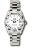Rolex White Gold Datejust 31 Watch - Fluted Bezel - White Roman Dial - President Bracelet - 178279 wrp