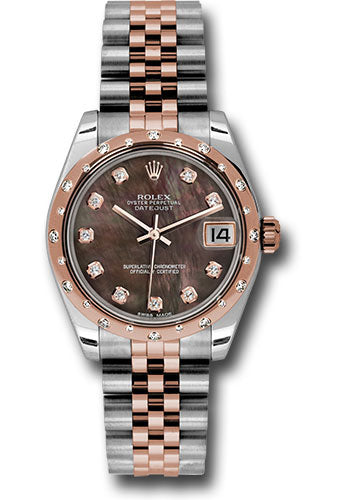 Rolex Steel and Everose Gold Datejust 31 Watch - 24 Diamond Bezel - Dark Mother-Of-Pearl Diamond Dial - Jubilee Bracelet - 178341 dkmdj