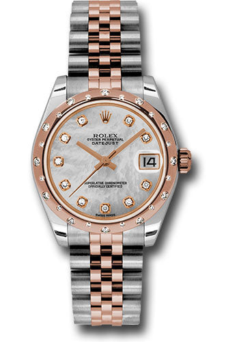 Rolex Steel and Everose Gold Datejust 31 Watch - 24 Diamond Bezel - White Mother-Of-Pearl Diamond Dial - Jubilee Bracelet - 178341 mdj