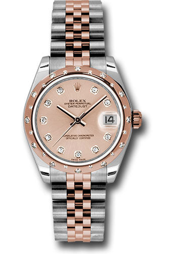 Rolex Steel and Everose Gold Datejust 31 Watch - 24 Diamond Bezel - Pink Diamond Dial - Jubilee Bracelet - 178341 pdj