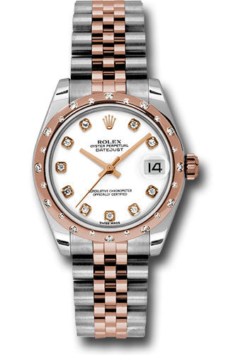 Rolex Steel and Everose Gold Datejust 31 Watch - 24 Diamond Bezel - White Diamond Dial - Jubilee Bracelet - 178341 wdj