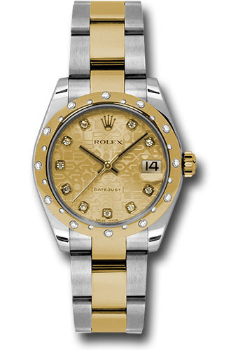 Rolex Steel and Yellow Gold Datejust 31 Watch - 24 Diamond Bezel - Champagne Jubilee Diamond Dial - Oyster Bracelet - 178343 chjdo