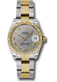 Rolex Steel and Yellow Gold Datejust 31 Watch - 24 Diamond Bezel - Grey Roman Dial - Oyster Bracelet - 178343 gro