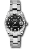 Rolex Steel and White Gold Datejust 31 Watch - 24 Diamond Bezel - Black Diamond Dial - Oyster Bracelet - 178344 bkdo