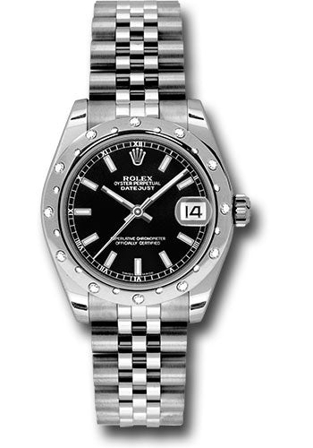 Rolex Steel and White Gold Datejust 31 Watch - 24 Diamond Bezel - Black Index Dial - Jubilee Bracelet - 178344 bkij