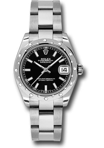 Rolex Steel and White Gold Datejust 31 Watch - 24 Diamond Bezel - Black Index Dial - Oyster Bracelet - 178344 bkio