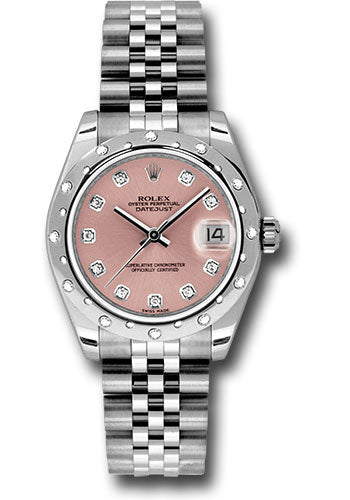 Rolex Steel and White Gold Datejust 31 Watch - 24 Diamond Bezel - Pink Diamond Dial - Jubilee Bracelet - 178344 pdj