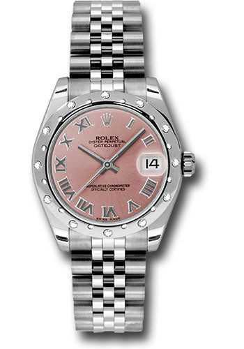Rolex Steel and White Gold Datejust 31 Watch - 24 Diamond Bezel - Pink Roman Dial - Jubilee Bracelet - 178344 prj