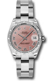 Rolex Steel and White Gold Datejust 31 Watch - 24 Diamond Bezel - Pink Roman Dial - Oyster Bracelet - 178344 pro