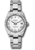Rolex Steel and White Gold Datejust 31 Watch - 24 Diamond Bezel - White Roman Dial - Oyster Bracelet - 178344 wro