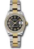 Rolex Steel and Yellow Gold Datejust 31 Watch - 46 Diamond Bezel - Black Concentric Circle Arabic Dial - Oyster Bracelet - 178383 bkcao