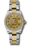 Rolex Steel and Yellow Gold Datejust 31 Watch - 46 Diamond Bezel - Champagne Concentric Circle Arabic Dial - Oyster Bracelet - 178383 chcao
