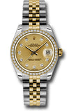 Rolex Steel and Yellow Gold Datejust 31 Watch - 46 Diamond Bezel - Champagne Diamond Dial - Jubilee Bracelet - 178383 chdj