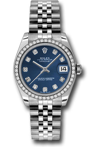Rolex Steel and White Gold Datejust 31 Watch - 46 Diamond Bezel - Blue Diamond Dial - Jubilee Bracelet - 178384 bldj