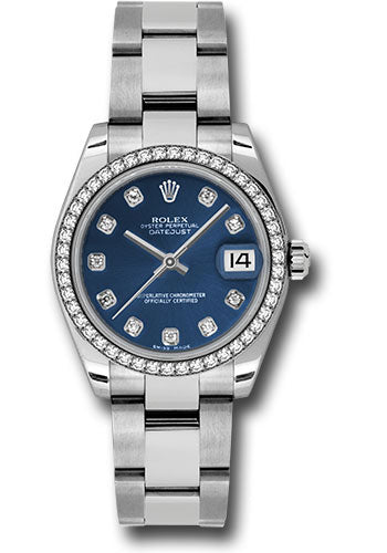 Rolex Steel and White Gold Datejust 31 Watch - 46 Diamond Bezel - Blue Diamond Dial - Oyster Bracelet - 178384 bldo