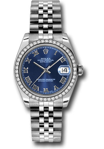 Rolex Steel and White Gold Datejust 31 Watch - 46 Diamond Bezel - Blue Roman Dial - Jubilee Bracelet - 178384 blrj