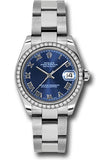 Rolex Steel and White Gold Datejust 31 Watch - 46 Diamond Bezel - Blue Roman Dial - Oyster Bracelet - 178384 blro