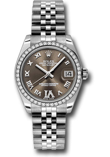Rolex Steel and White Gold Datejust 31 Watch - 46 Diamond Bezel - Bronze Diamond Roman Vi Roman Dial - Jubilee Bracelet - 178384 brdrj