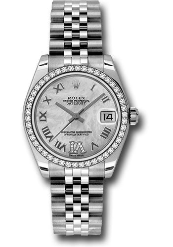Rolex Steel and White Gold Datejust 31 Watch - 46 Diamond Bezel - Mother-Of-Pearl Diamond Roman Vi Roman Dial - Jubilee Bracelet - 178384 mdrj