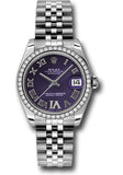 Rolex Steel and White Gold Datejust 31 Watch - 46 Diamond Bezel - Purple Diamond Roman Vi Roman Dial - Jubilee Bracelet - 178384 pdrj