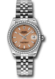 Rolex Steel and White Gold Datejust 31 Watch - 46 Diamond Bezel - Pink Index Dial - Jubilee Bracelet - 178384 pij