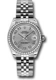 Rolex Steel and White Gold Datejust 31 Watch - 46 Diamond Bezel - Silver Concentric Circle Arabic Dial - Jubilee Bracelet - 178384 scaj