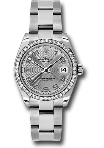Rolex Steel and White Gold Datejust 31 Watch - 46 Diamond Bezel - Silver Concentric Circle Arabic Dial - Oyster Bracelet - 178384 scao