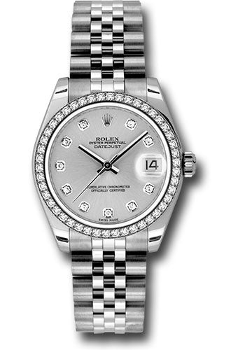 Rolex Steel and White Gold Datejust 31 Watch - 46 Diamond Bezel - Silver Diamond Dial - Jubilee Bracelet - 178384 sdj