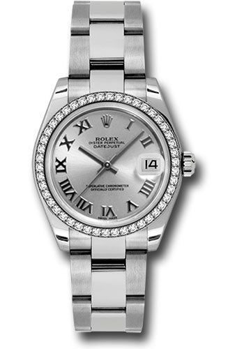 Rolex Steel and White Gold Datejust 31 Watch - 46 Diamond Bezel - Silver Roman Dial - Oyster Bracelet - 178384 sro