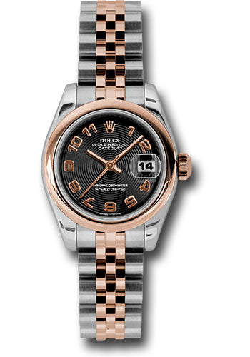 Rolex Steel and Everose Gold Rolesor Lady Datejust 26 Watch - Domed Bezel - Black Concentric Circle Arabic Dial - Jubilee Bracelet - 179161 bkcaj