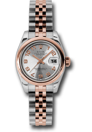 Rolex Steel and Everose Gold Rolesor Lady Datejust 26 Watch - Domed Bezel - Silver Concentric Circle Arabic Dial - Jubilee Bracelet - 179161 scaj
