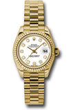 Rolex Yellow Gold Lady-Datejust 26 Watch - Fluted Bezel - White Diamond Dial - President Bracelet - 179178 wdp